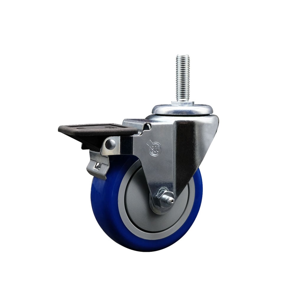 SCC-TS20S414-PPUB-BLUE-PLB-58212 Polyurethane Swivel Threaded Stem Caster with 4 x 1.25 in. Blue Wheel & 0.63 in. Stem & Posi Locking Brake