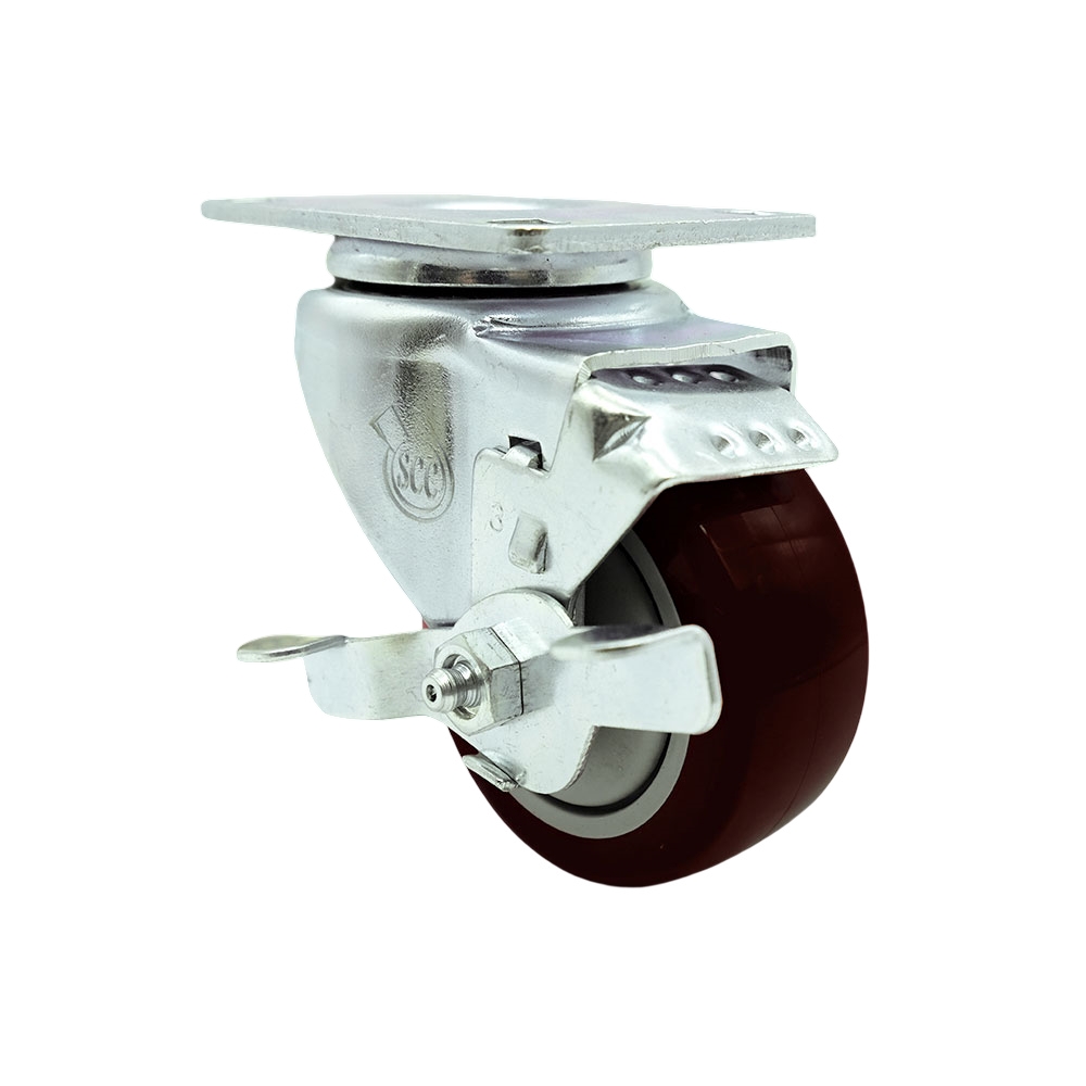 SCC-SS20S314-PPUB-MRN-TLB Stainless Steel Polyurethane Swivel Top Plate Swivel Caster with 3 x 1.25 in. Maroon Wheel & Top Locking Brake