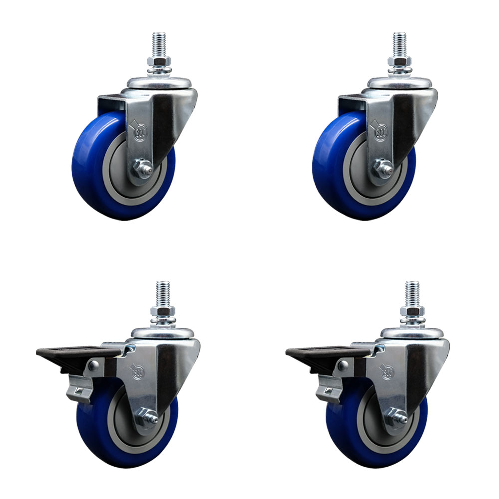 SCC-TS20S3514-PPUB-BLUE-M1015-2-PLB2 Polyurethane Swivel Threaded Stem Caster with 3.5 x 1.25 in. Blue Wheels & 10 mm Stems - Set of 4