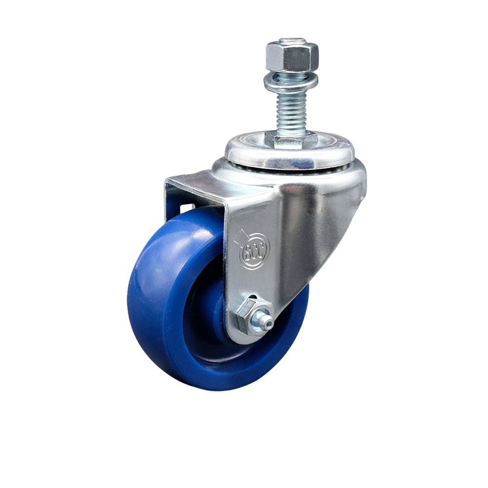 SCC-TS20S314-SPUS-M1215 Solid Polyurethane Swivel Threaded Stem Caster with 3 x 1.25 in. Blue Wheel & 12 mm Stem