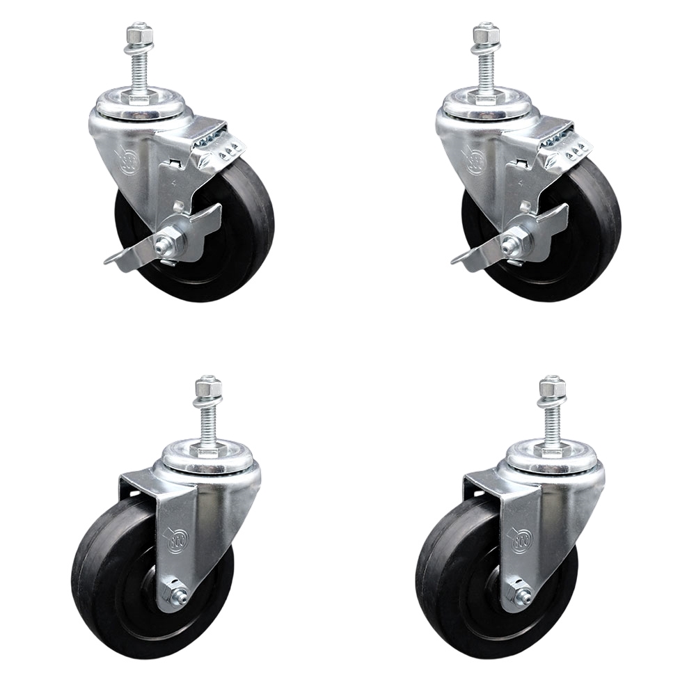 SCC-TS20S414-SRS-381615-2-TLB-2 Soft Rubber Swivel Threaded Stem Caster with 4 x 1.25 in. Black Wheels & 0.38 in. Stems - Set of 4