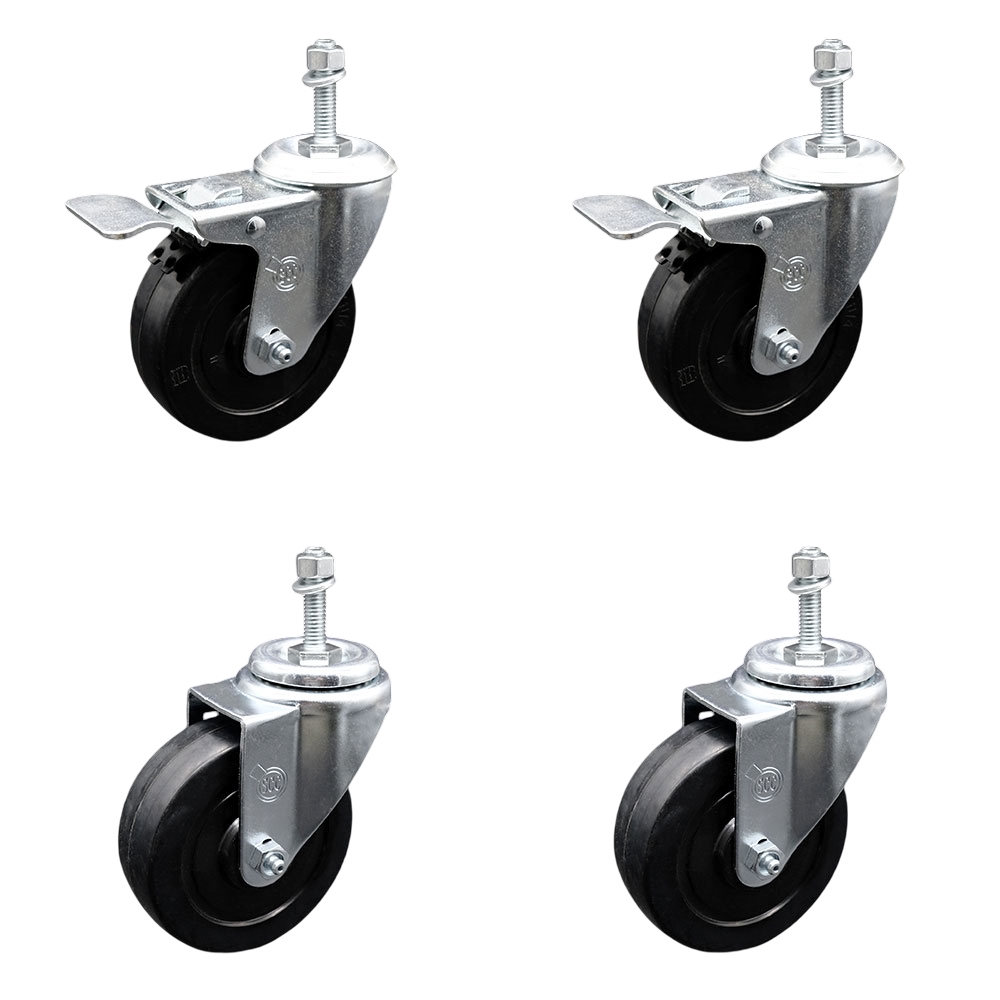 SCC-TSTTL20S414-SRS-M1015-2-S-2 Soft Rubber Swivel Threaded Stem Caster with 4 x 1.25 in. Black Wheels & 10 mm Stems - Set of 4
