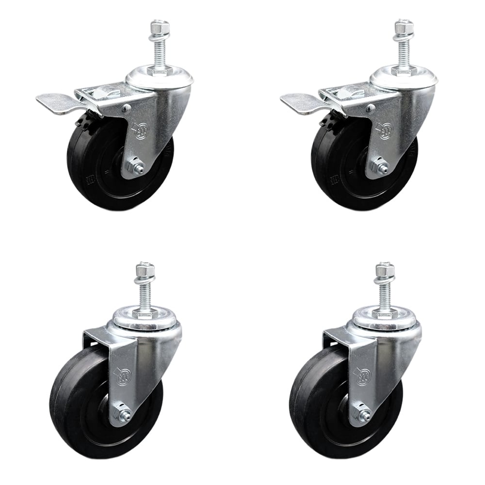 SCC-SSTSTTL20S414-SRS-381615-2-S-2 Stainless Steel Soft Rubber Swivel Threaded Stem Caster with 4 x 1.25 in. Black Wheels & 0.38 in. Stems - Set of 4