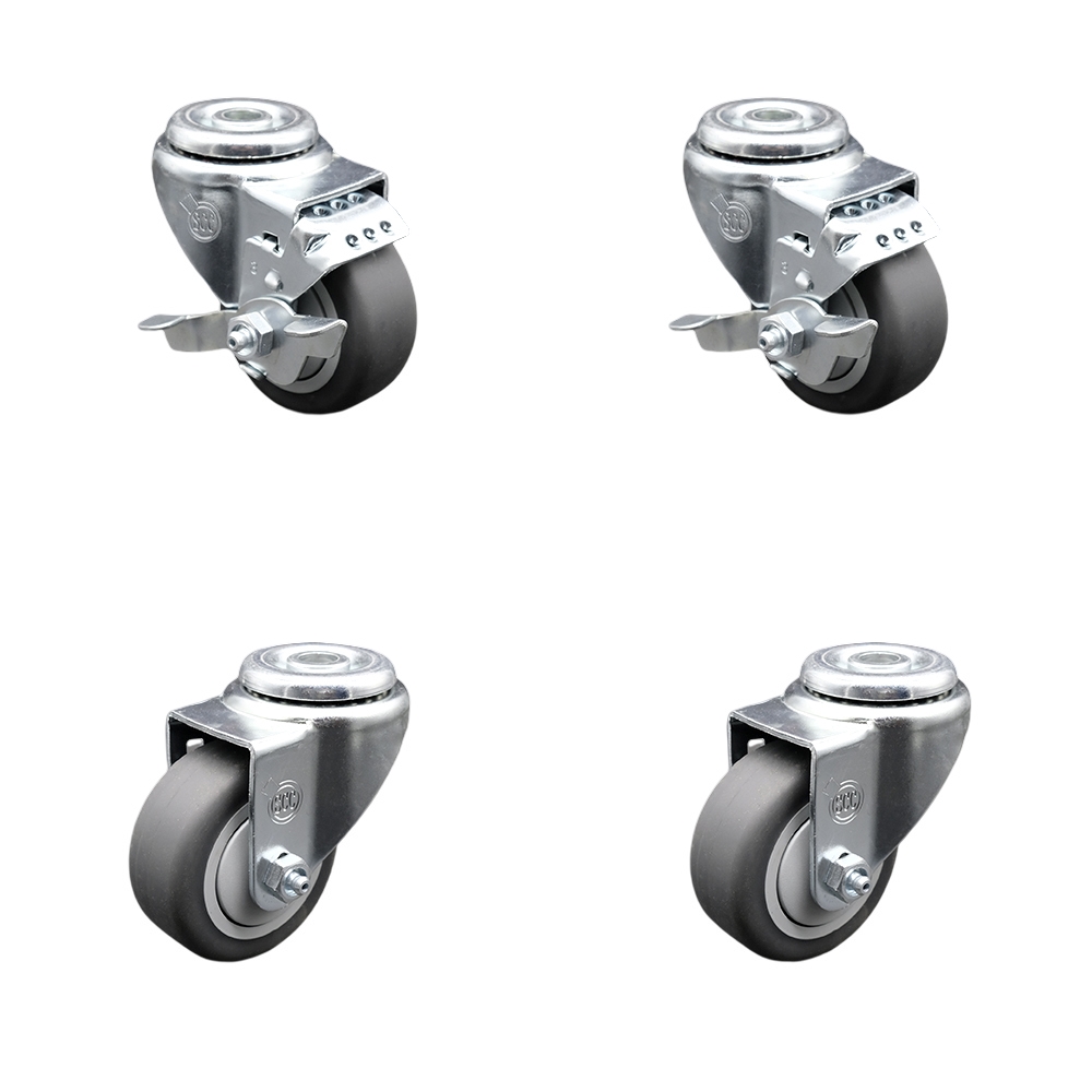SCC-BH20S314-TPRB-2-TLB-2 Thermoplastic Rubber Swivel Bolt Hole Caster, 3 x 1.25 in. Gray Wheels - Set of 4
