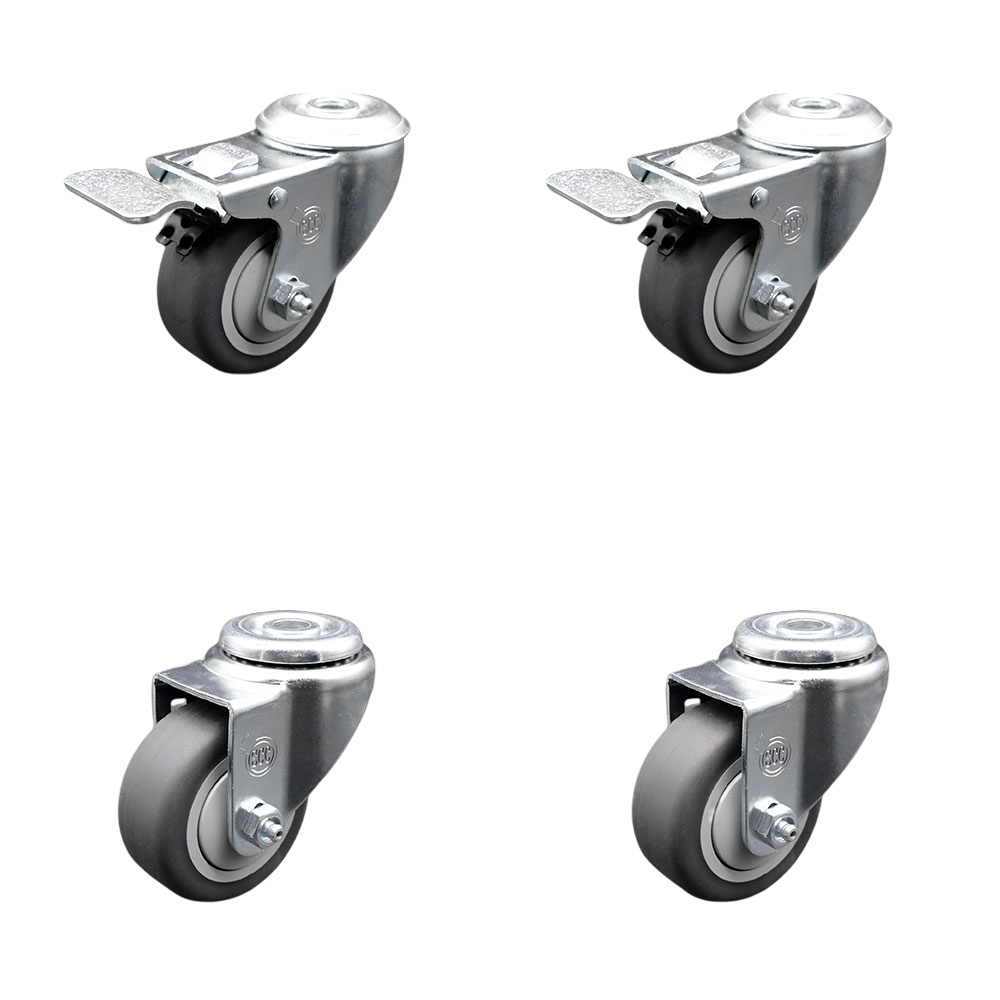 SCC-SSBHTTL20S3514-TPRB-2-S-2 Stainless Steel Thermoplastic Rubber Swivel Bolt Hole Caster, 3.5 x 1.25 in. Gray Wheels - Set of 4
