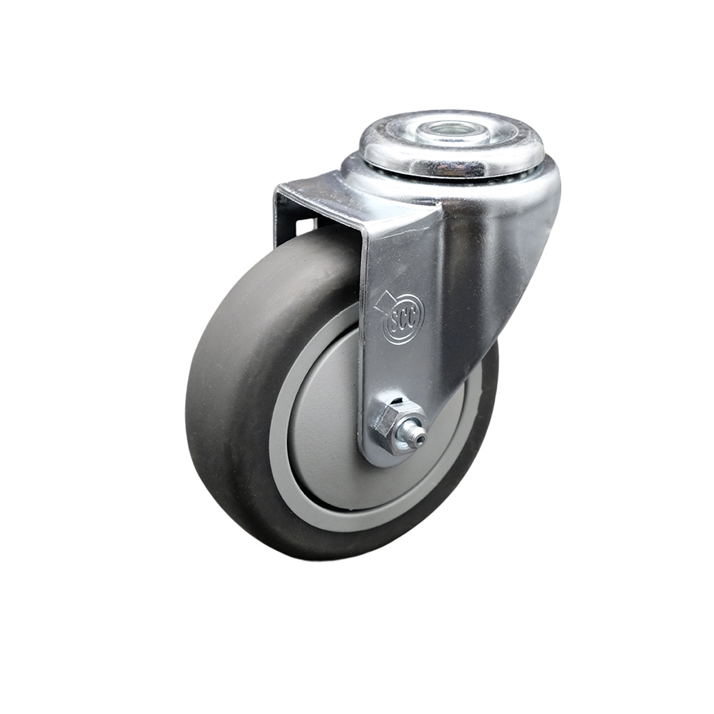 SCC-BH20S414-TPRB Thermoplastic Rubber Swivel Bolt Hole Caster, 4 x 1.25 in. Gray Wheel
