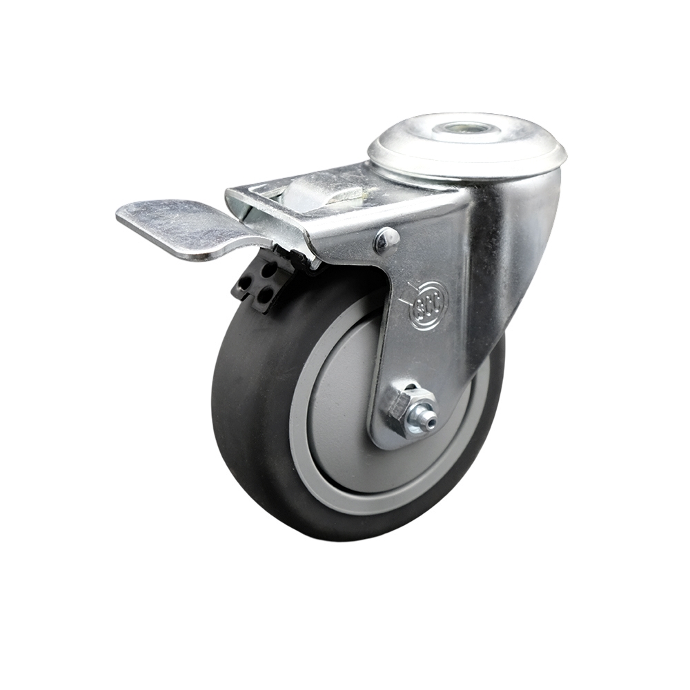 SCC-SSBHTTL20S414-TPRB Stainless Steel Thermoplastic Rubber Swivel Bolt Hole Caster, 4 x 1.25 in. Gray Wheel & Total Locking Brake