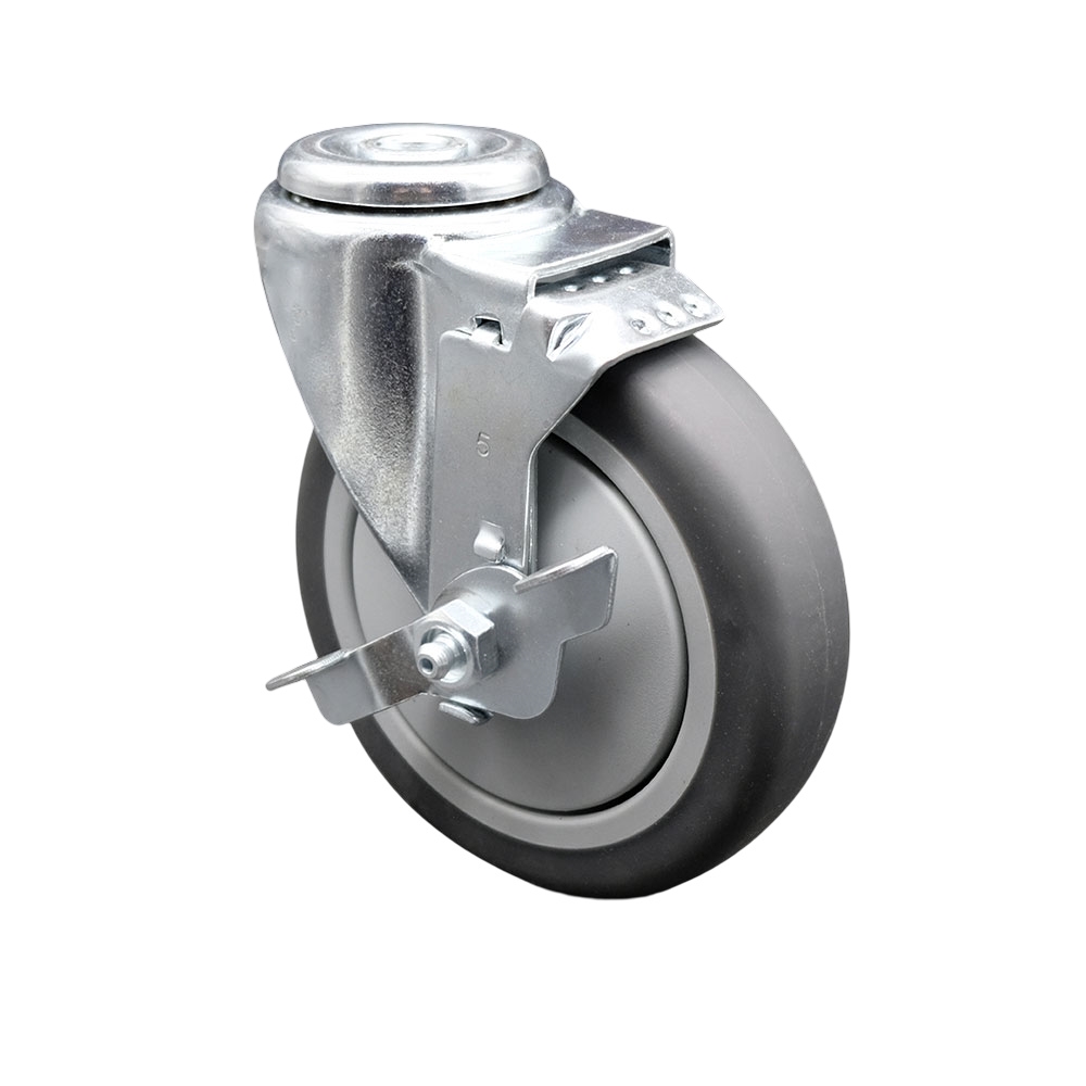 SCC-BH20S514-TPRB-TLB Thermoplastic Rubber Swivel Bolt Hole Caster, 5 x 1.25 in. Gray Wheel & Top Locking Brake