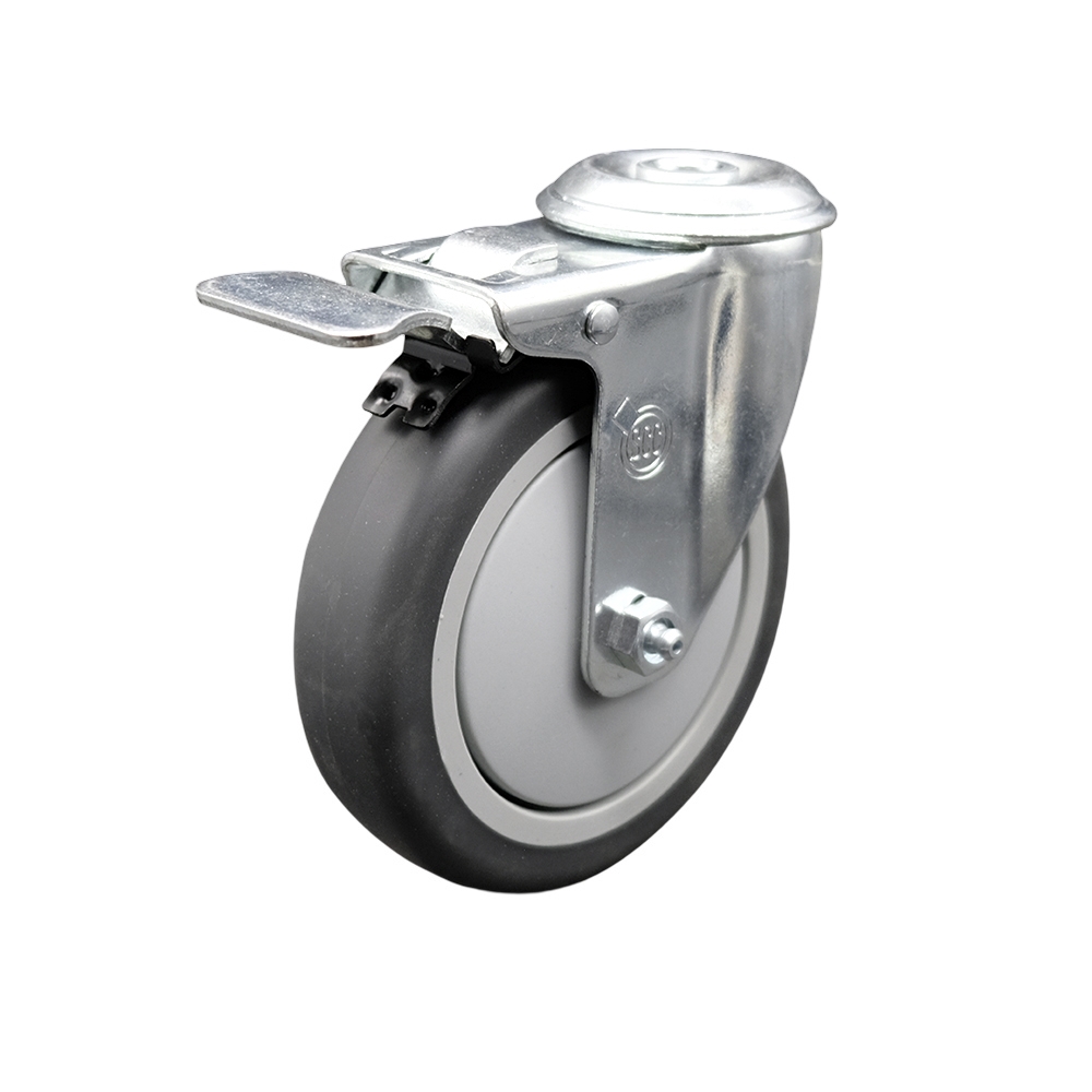 SCC-BHTTL20S514-TPRB Thermoplastic Rubber Swivel Bolt Hole Caster, 5 x 1.25 in. Gray Wheel & Total Locking Brake