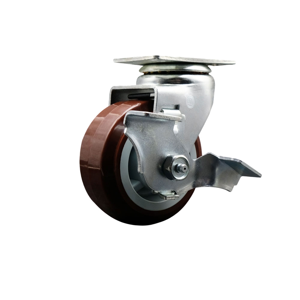 SCC-20S420-PPUR-TLB Swivel Top Plate Caster, Maroon - 4 in. by 2 in. Polyurethane on Polyolefin Wheel Roller Bearing