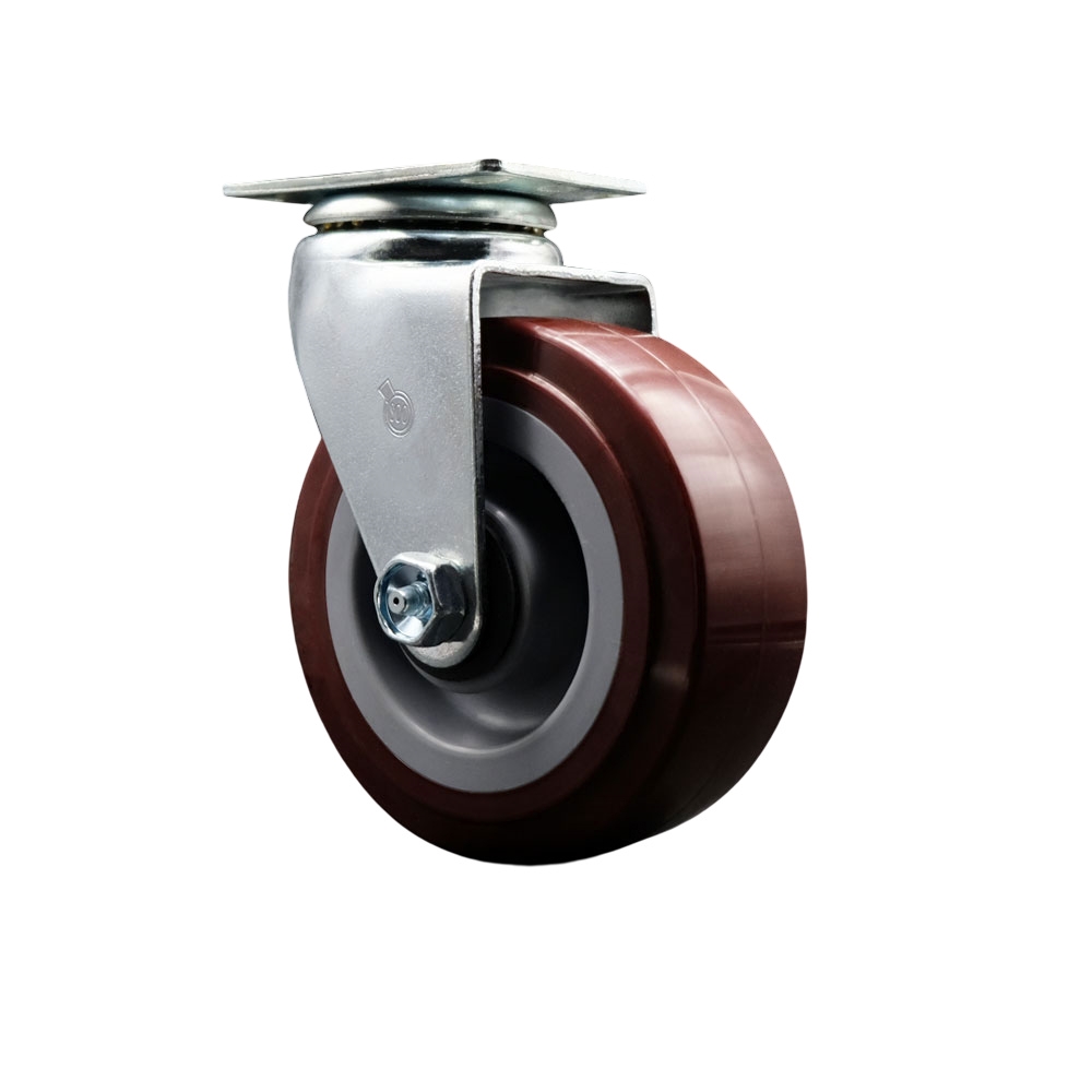 SCC-20S520-PPUB Swivel Top Plate Caster, Maroon - 5 in. by 2 in. Polyurethane on Polyolefin Wheel Ball Bearing