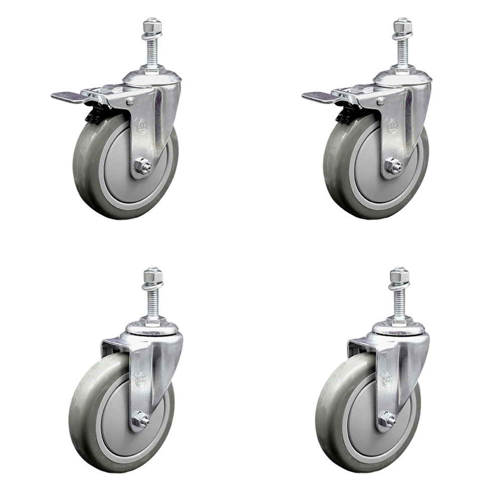 SCC-TSTTL20S514-PPUB-M1015-2-S-2 Polyurethane Swivel Threaded Stem Caster with 5 x 1.25 in. Gray Wheels & 10 mm Stems - Set of 4