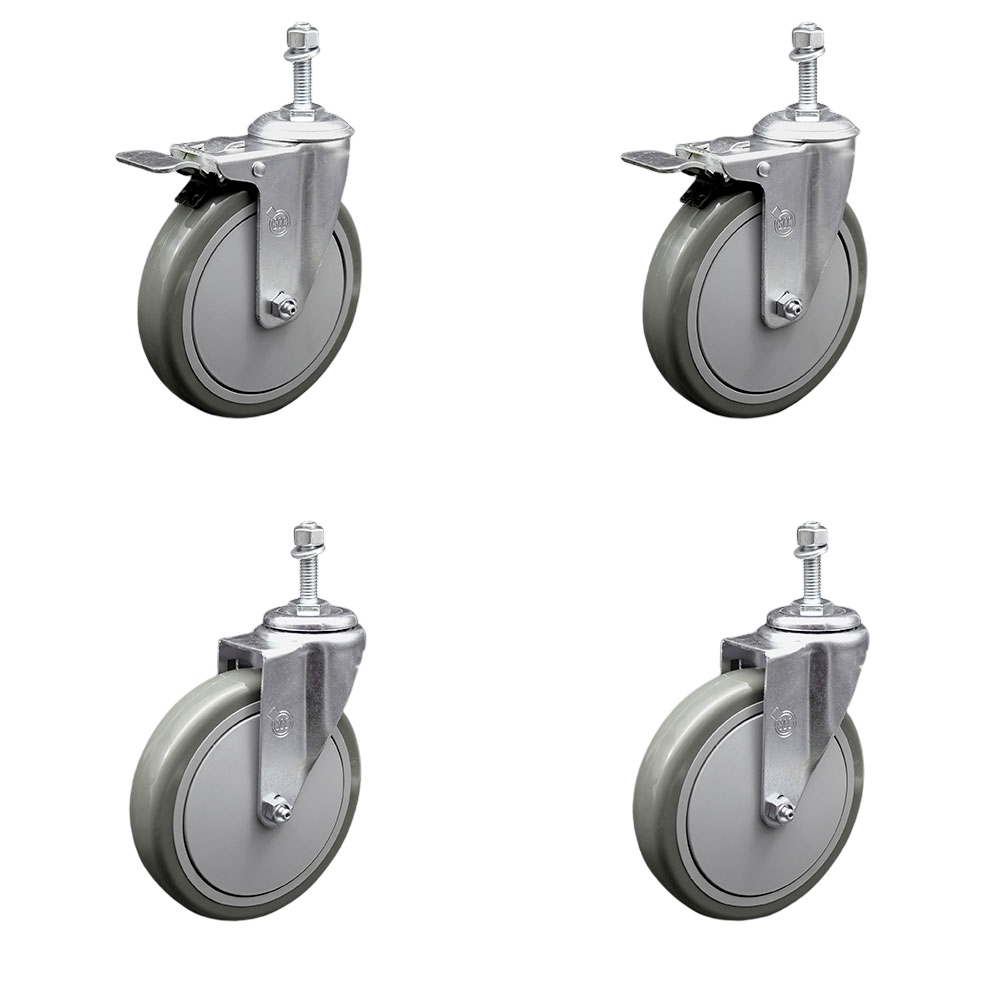 SCC-TSTTL20S614-PPUB-M1015-2-S-2 Polyurethane Swivel Threaded Stem Caster with 6 x 1.25 in. Gray Wheels & 10 mm Stems - Set of 4