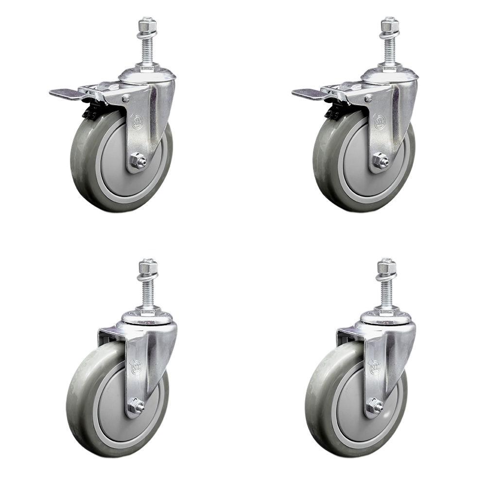 SCC-SSTSTTL20S514-PPUB-M1015-2-S-2 Stainless Steel Polyurethane Swivel Threaded Stem Caster with 5 x 1.25 in. Gray Wheels & 10 mm Stems - Set of 4