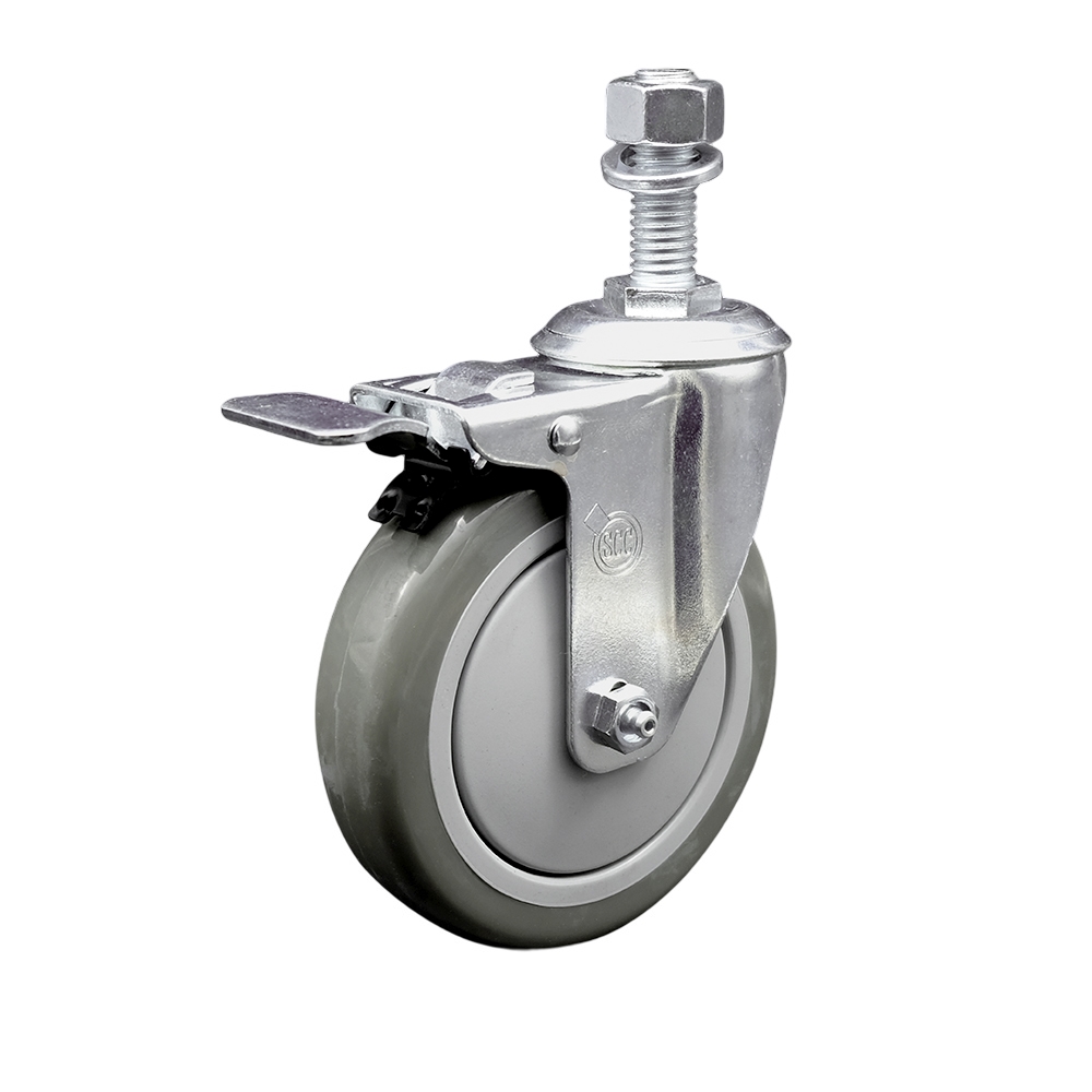 SCC-TSTTL20S514-PPUB-M1215 Polyurethane Swivel Threaded Stem Caster with 5 x 1.25 in. Gray Wheel & 12 mm Stem & Total Locking Brake