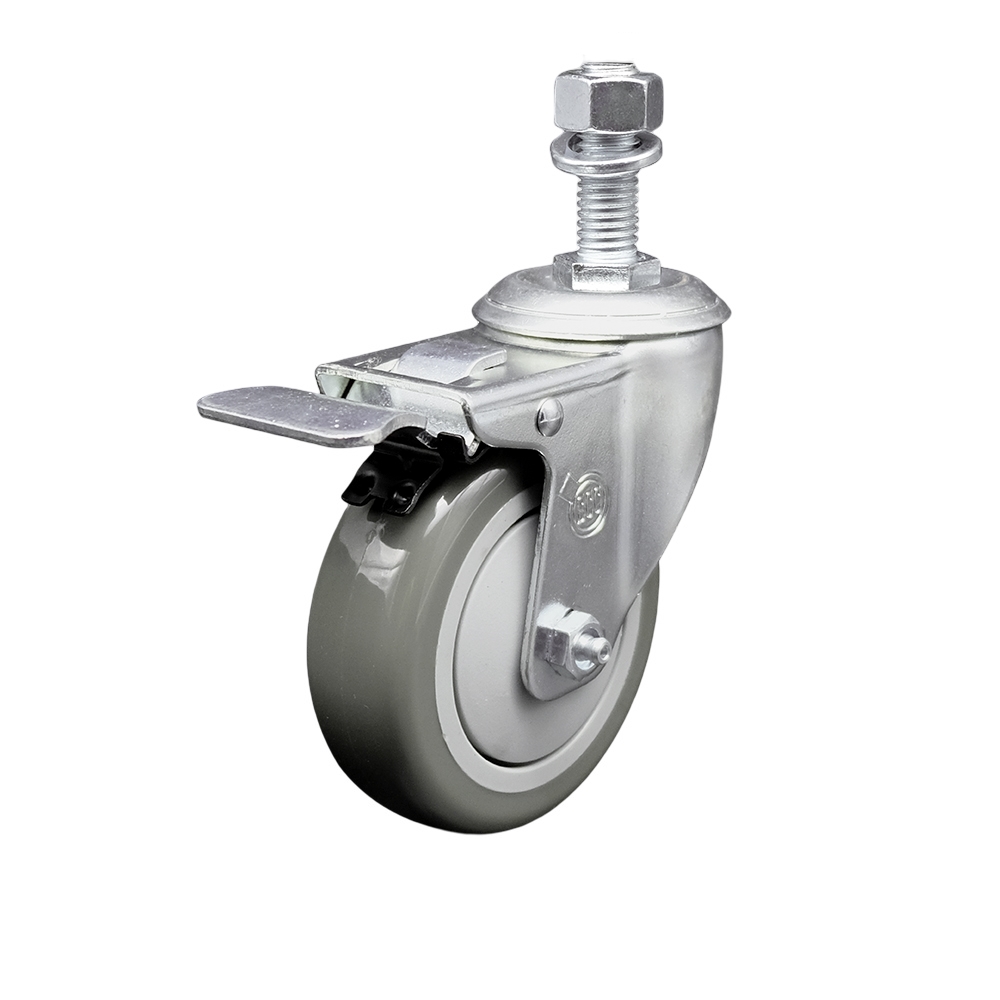 SCC-SSTSTTL20S414-PPUB-M1215 Stainless Steel Polyurethane Swivel Threaded Stem Caster with 4 x 1.25 in. Gray Wheel & 12 mm Stem & Total Locking Brake