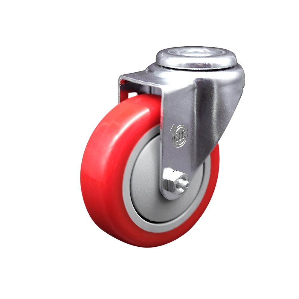 SCC-SSBH20S414-PPUB-RED Stainless Steel Polyurethane Swivel Bolt Hole Caster with 4 x 1.25 in. Red Wheel