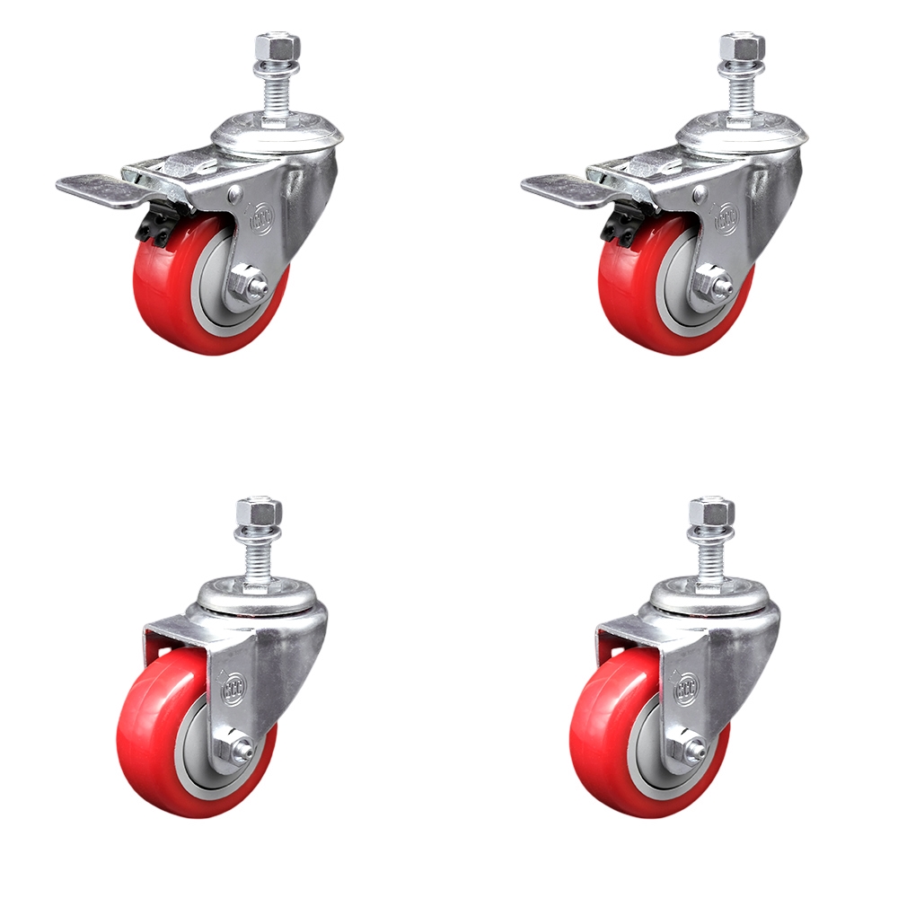 SCC-TSTTL20S314-PPUB-RED-121315-2-S-2 Polyurethane Swivel Threaded Stem Caster with 3 x 1.25 in. Red Wheels & 0.5 in. Stems - Set of 4