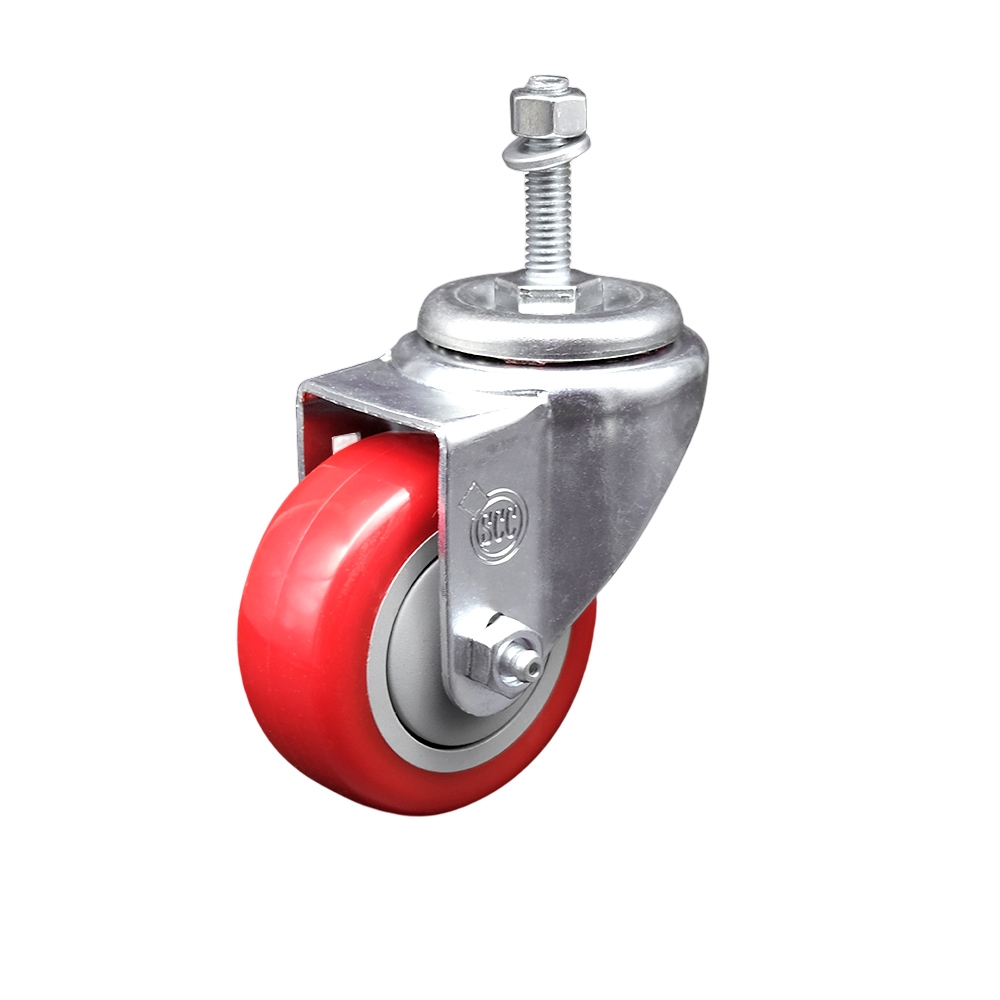 SCC-TS20S314-PPUB-RED-381615 Polyurethane Swivel Threaded Stem Caster with 3 x 1.25 in. Red Wheel & 0.38 in. Stem