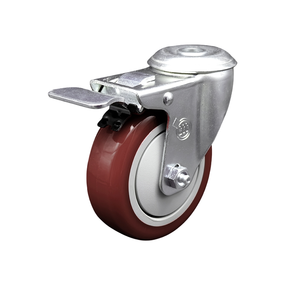 SCC-BHTTL20S414-PPUB-MRN Polyurethane Swivel Bolt Hole Caster with 4 x 1.25 in. Maroon Wheel & Total Locking Brake