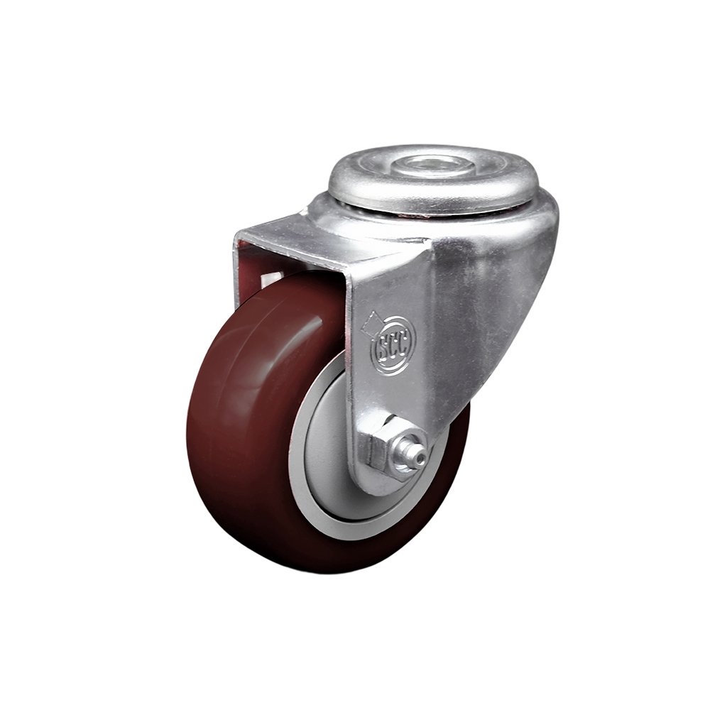 SCC-SSBH20S3514-PPUB-MRN Stainless Steel Polyurethane Swivel Bolt Hole Caster with 3.5 x 1.25 in. Maroon Wheel