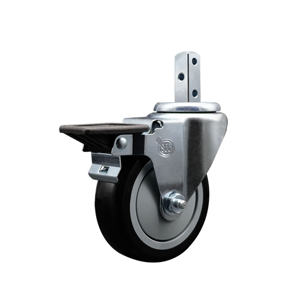 Swivel Square Stem Caster with 4 x 1.25 in. Black Polyurethane Wheel, 0.75 x 2 in. Square Stem & 3 0.26 in. Diameter Mounting Holes