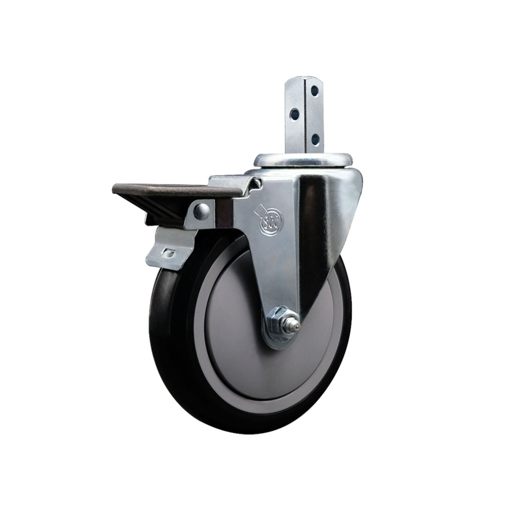 Swivel Square Stem Caster with 5 x 1.25 in. Black Polyurethane Wheel, 0.75 x 2 in. Square Stem & 3 0.26 in. Diameter Mounting Holes