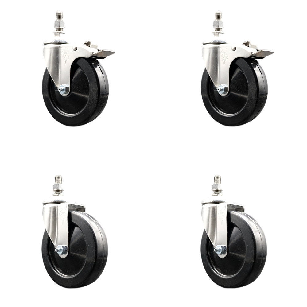 Soft Rubber Swivel Stem Caster with 5 in. Caster Wheels 10 mm Threaded Stems 316 Stainless Steel Caster - Set of 4