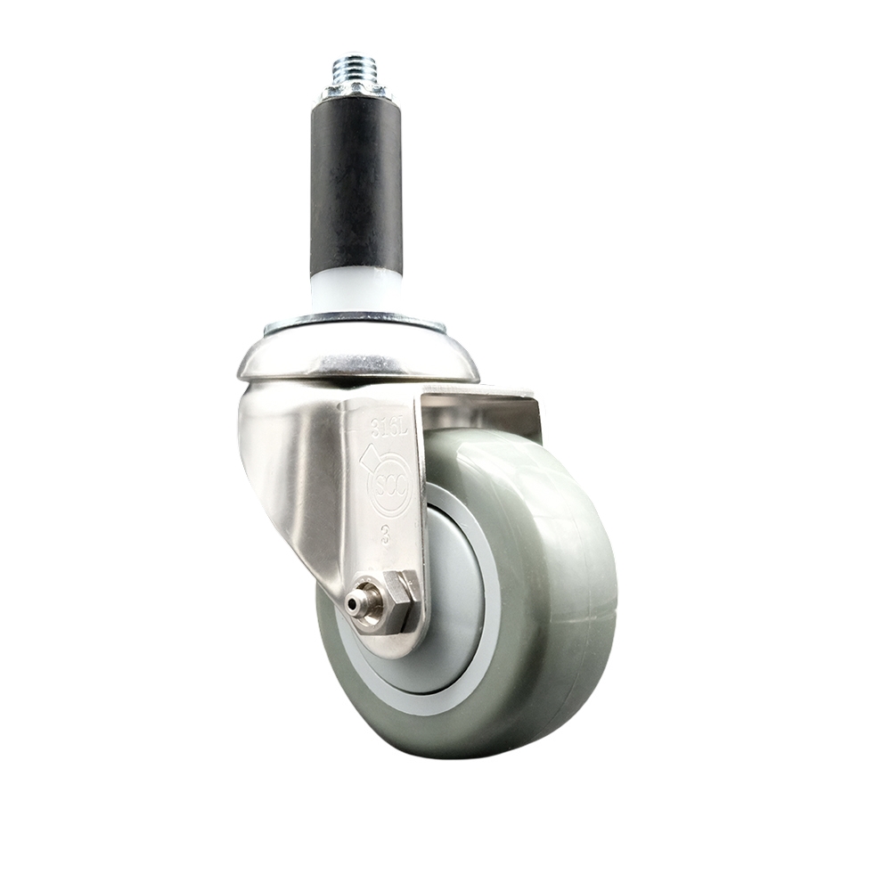SCC-SS316EX20S3514-PPUB-1 Polyurethane Swivel Stem Caster with 3.5 in. Gray Caster Wheels, 1 in. Expanding Stem - 316 Stainless Steel Caster