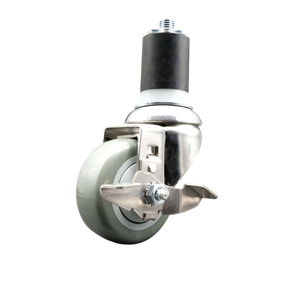 Polyurethane Swivel Stem Caster with 3.5 in. Gray Caster Wheels & Top Lock Brake, 1.75 in. Expanding Stem - 316 Stainless Steel Caster