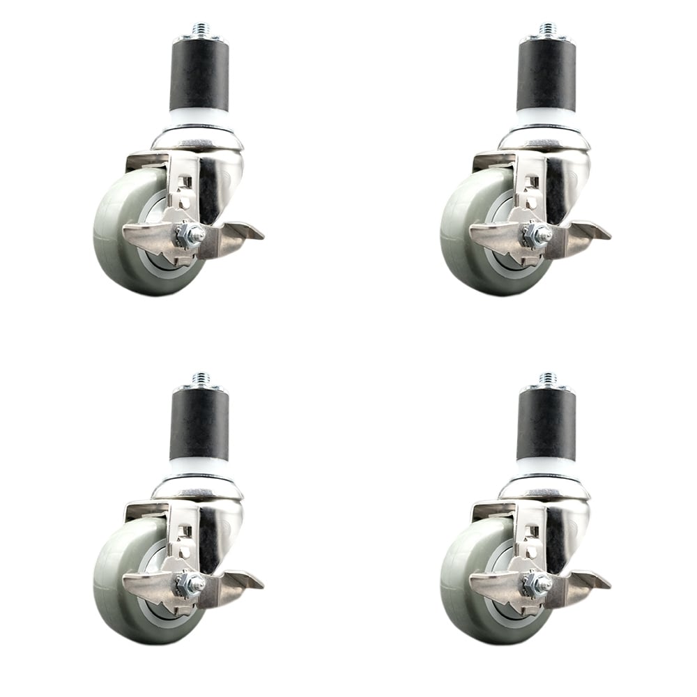 Polyurethane Swivel Stem Caster with 3.5 in. Gray Caster Wheels, 1.87 in. Expanding Stems - 316 Stainless Steel Casters - Set of 4