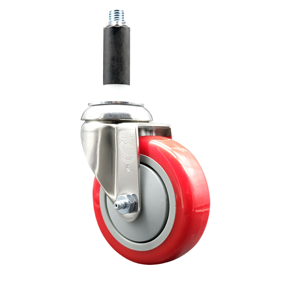 SCC-SS316EX20S414-PPUB-RED-34 Polyurethane Swivel Stem Caster with 4 in. Red Caster Wheels, 0.75 in. Expanding Stem - 316 Stainless Steel Caster