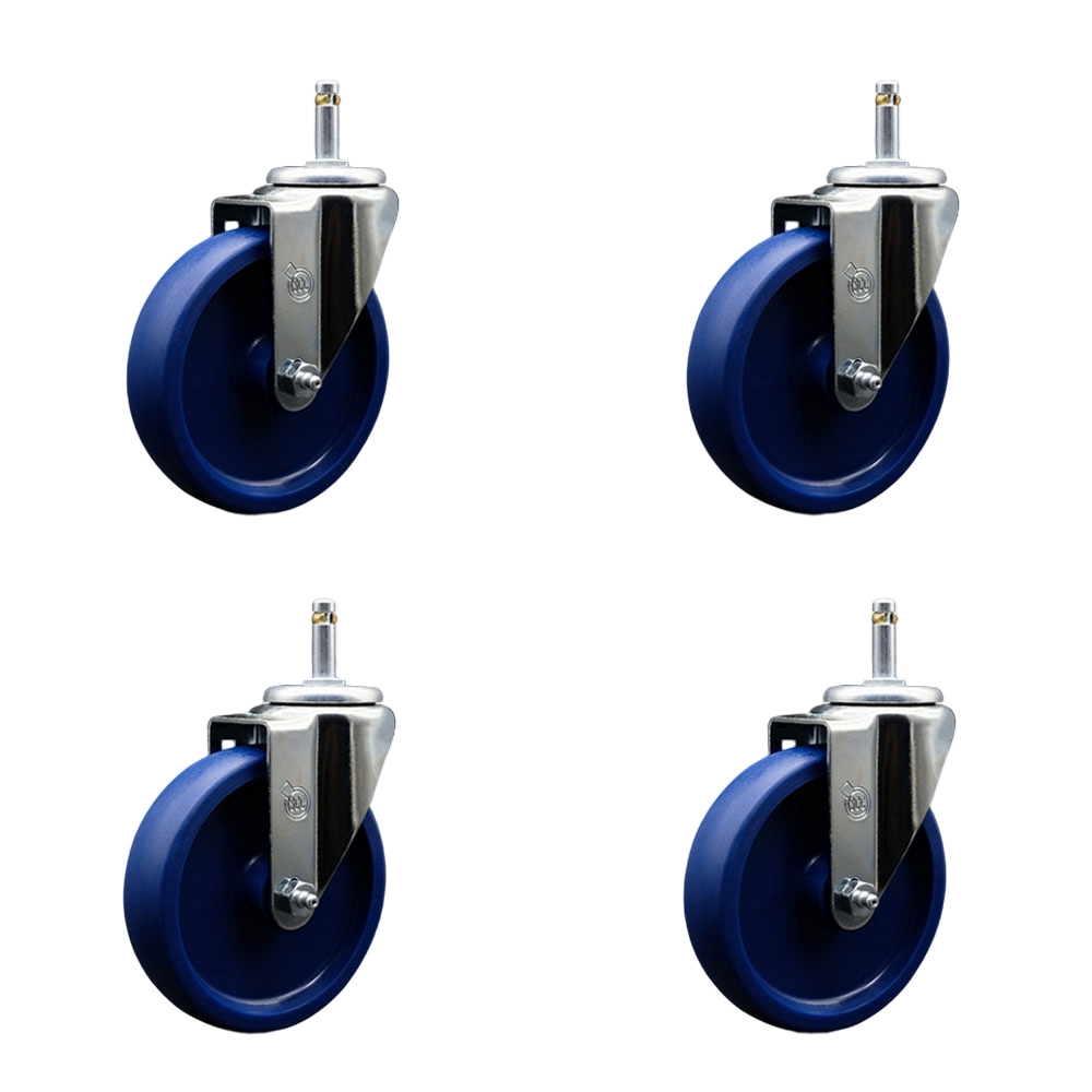 SCC-GR20S514-SPUS-716138-4 Solid Polyurethane Swivel Grip Ring Stem Caster with 5 x 1.25 in. Blue Wheels & 0.43 in. Stems - Set of 4