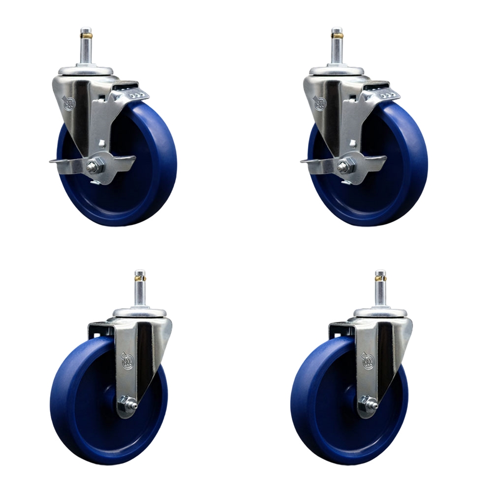 SCC-GR20S514-SPUS-TLB-716138-2-S-2 Solid Polyurethane Swivel Grip Ring Stem Caster with 5 x 1.25 in. Blue Wheels & 0.43 in. Stems - Set of 4