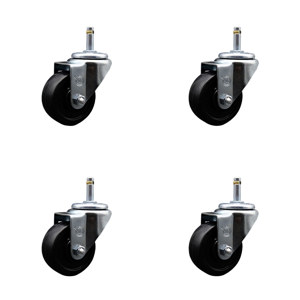 SCC-GR20S314-SRS-716138-4 Soft Rubber Swivel Grip Ring Stem Caster with 3 x 1.25 in. Black Wheels & 0.43 in. Stems - Set of 4