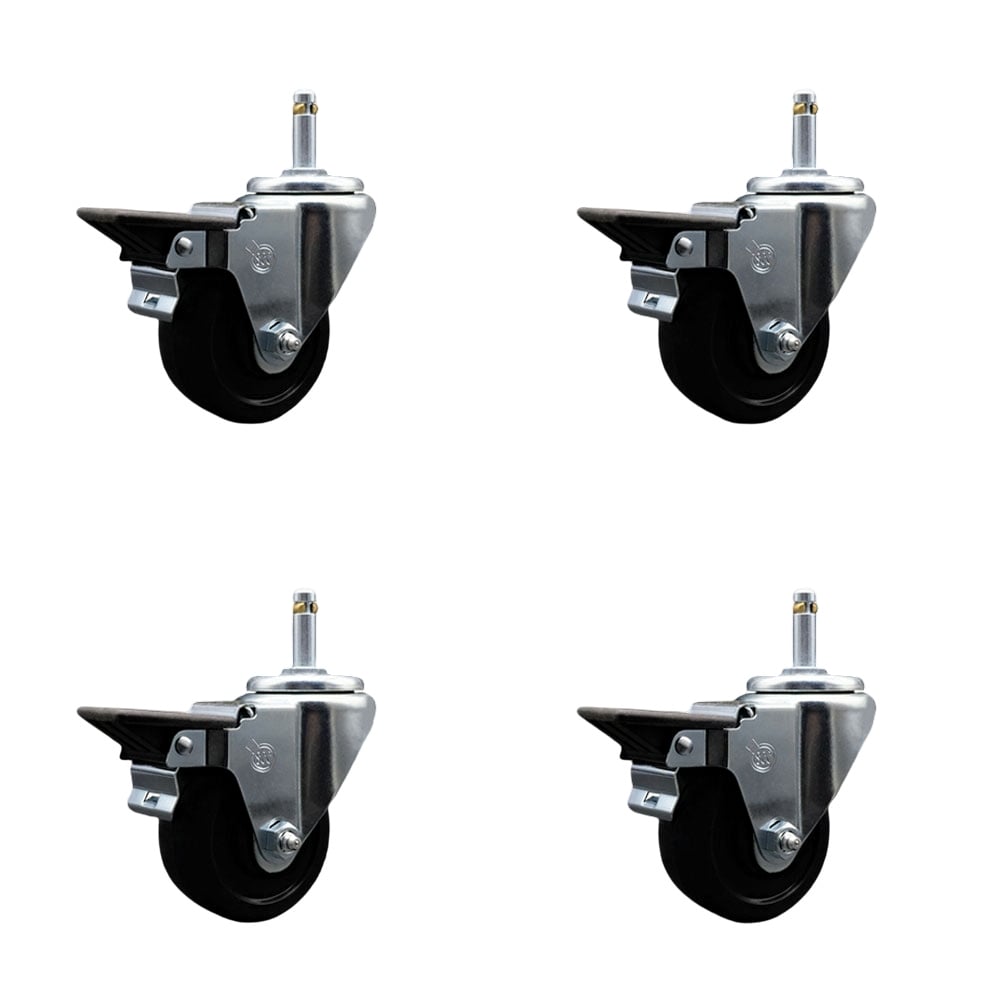 SCC-GR20S314-SRS-PLB-716138-4 Soft Rubber Swivel Grip Ring Stem Caster with 3 x 1.25 in. Black Wheels & 0.43 in. Stems - Set of 4