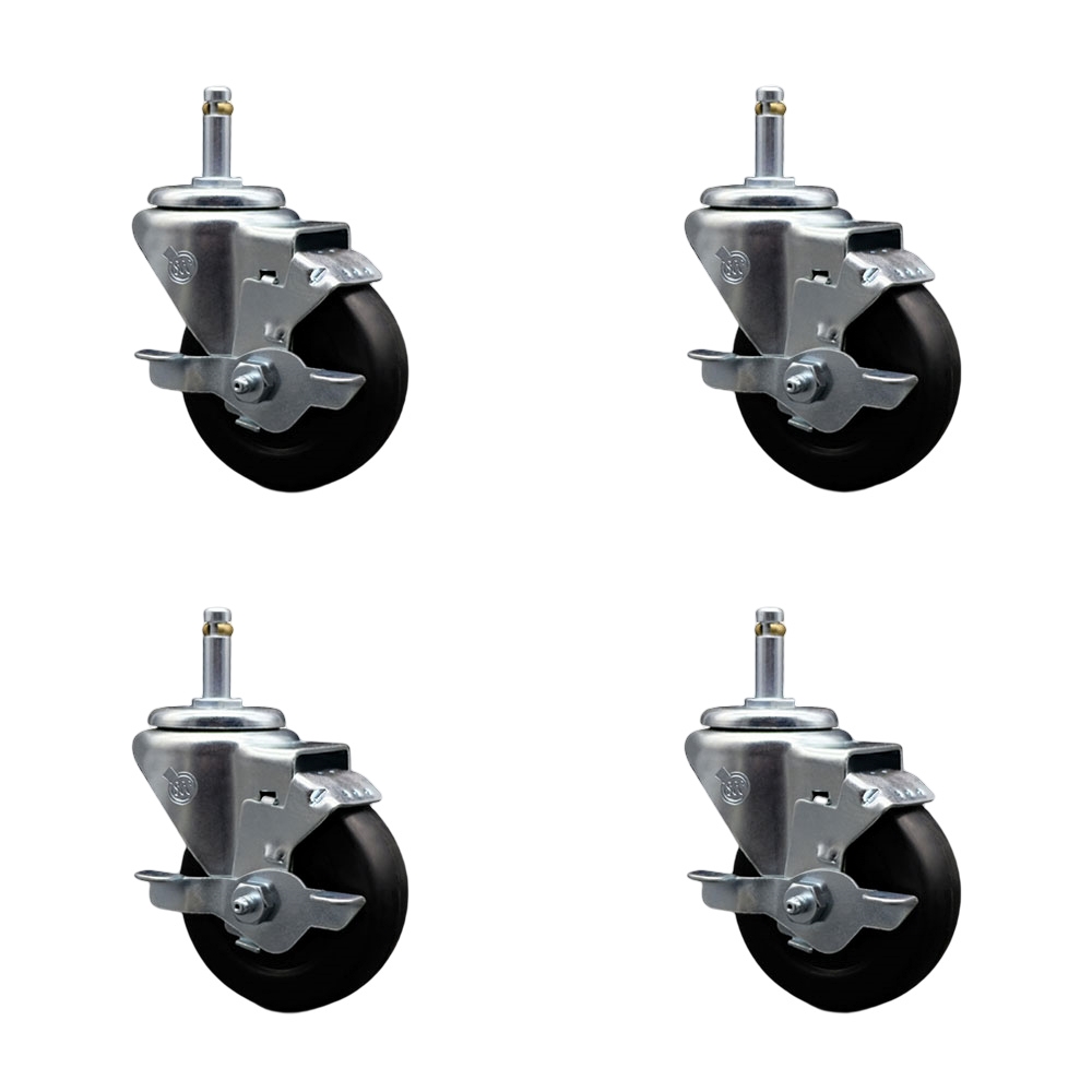 SCC-GR20S3514-SRS-TLB-716138-4 Soft Rubber Swivel Grip Ring Stem Caster with 3.5 x 1.25 in. Black Wheels & 0.43 in. Stems - Set of 4