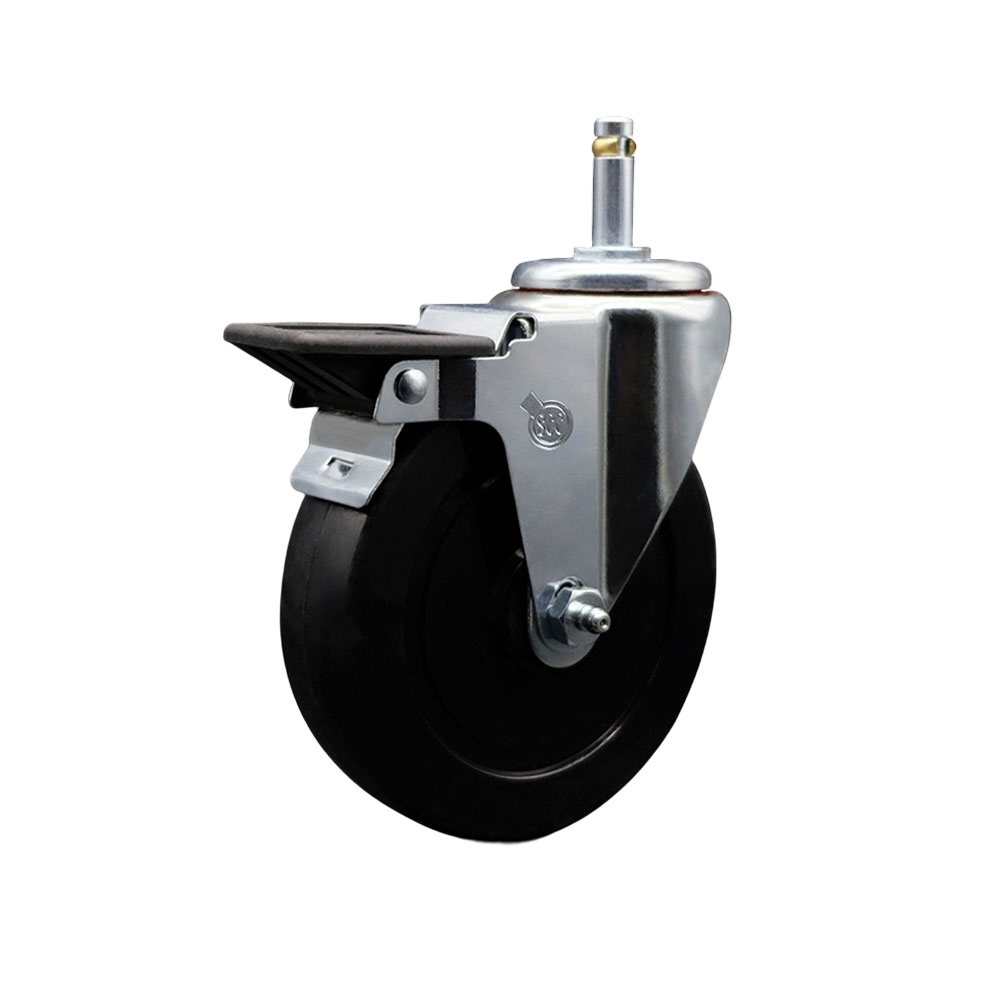 SCC-GR20S514-SRS-PLB-716138 Soft Rubber Swivel Grip Ring Stem Caster with 5 x 1.25 in. Black Wheel & 0.43 in. Stem & Posi Locking Brake