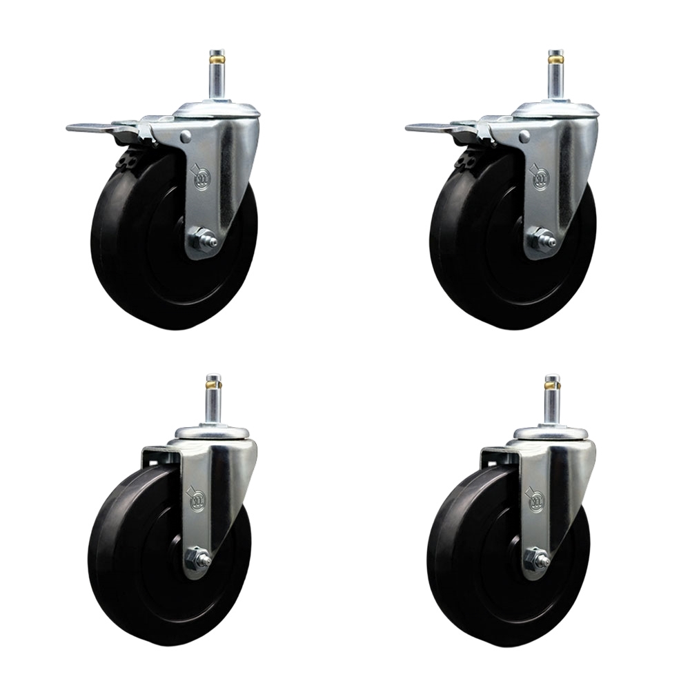 SCC-GRTTL20S514-SRS-716138-2-S-2 Soft Rubber Swivel Grip Ring Stem Caster with 5 x 1.25 in. Black Wheels & 0.43 in. Stems - Set of 4