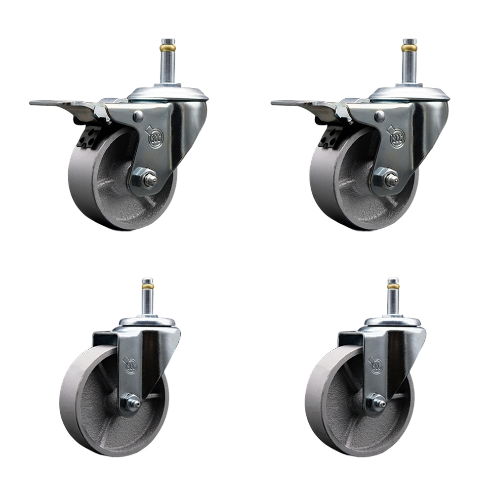 Semi Steel Cast Iron Swivel Grip Ring Stem Caster with Roller Bearings, 4 x 1.5 in. Silver Wheels & 0.43 in. Stems - Set of 4