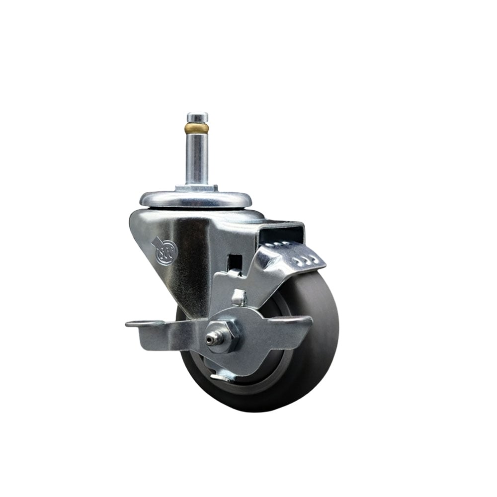SCC-GR20S314-TPRB-TLB-716138 Thermoplastic Rubber Swivel Grip Ring Stem Caster, 3 x 1.25 in. Gray Wheel & 0.43 in. Stem & Top Locking Brake