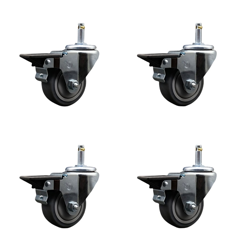 SCC-GR20S314-TPRB-PLB-716138-4 Thermoplastic Rubber Swivel Grip Ring Stem Caster with 3 x 1.25 in. Gray Wheels & 0.43 in. Stems - Set of 4