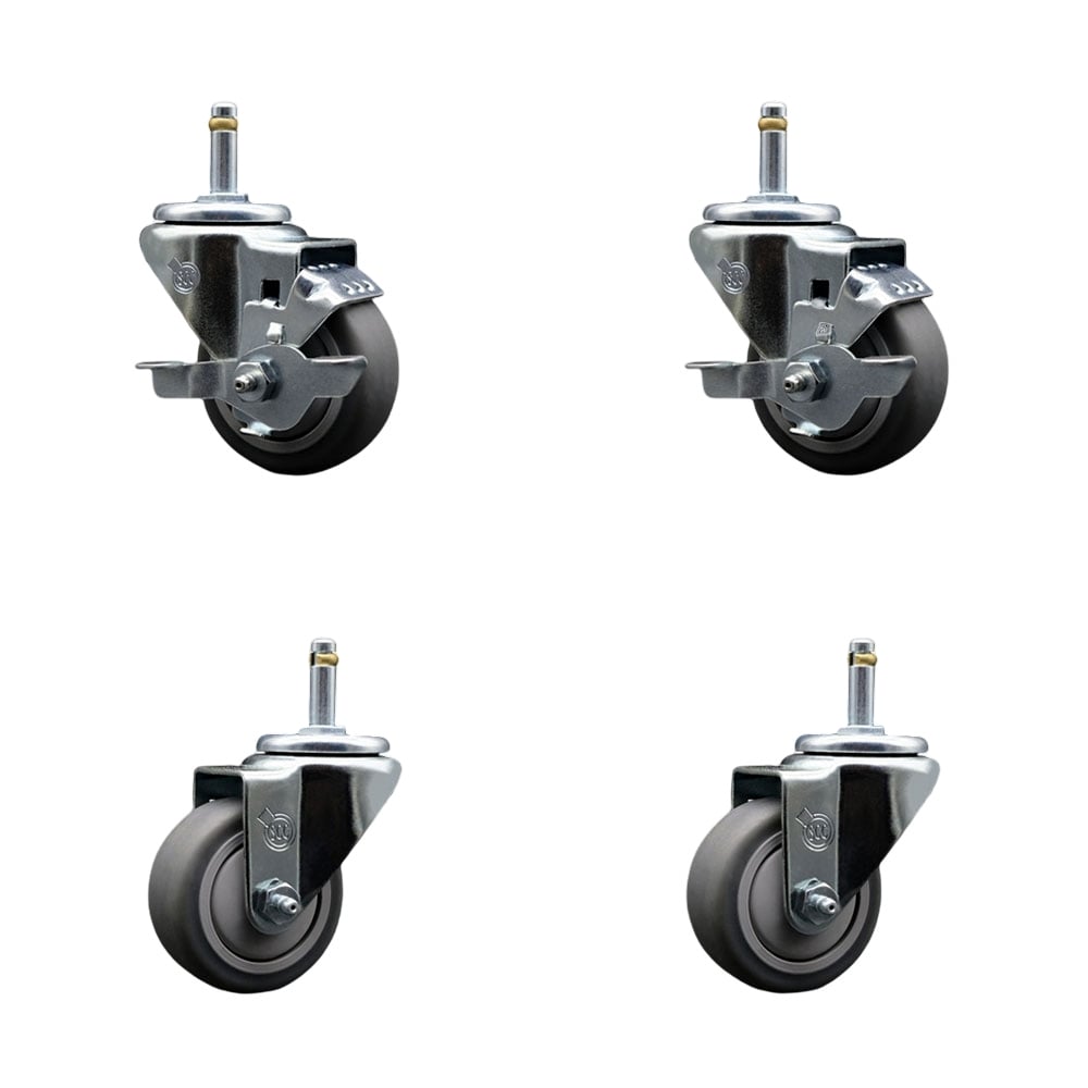 SCC-GR20S314-TPRB-TLB-716138-2-S-2 Thermoplastic Rubber Swivel Grip Ring Stem Caster, 3 x 1.25 in. Gray Wheels & 0.43 in. Stems - Set of 4