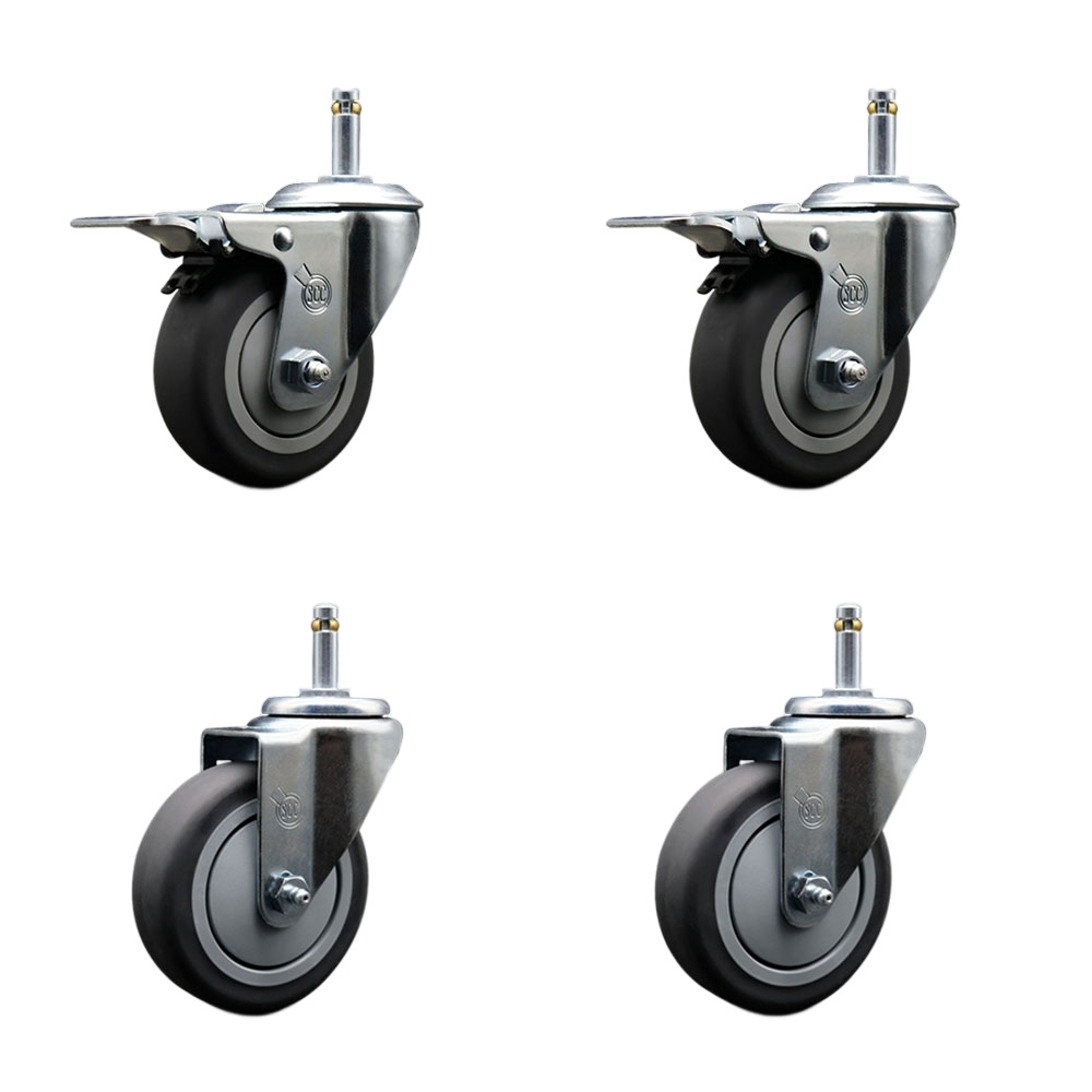 SCC-GRTTL20S414-TPRB-716138-2-S-2 Thermoplastic Rubber Swivel Grip Ring Stem Caster, 4 x 1.25 in. Gray Wheels & 0.43 in. Stems - Set of 4