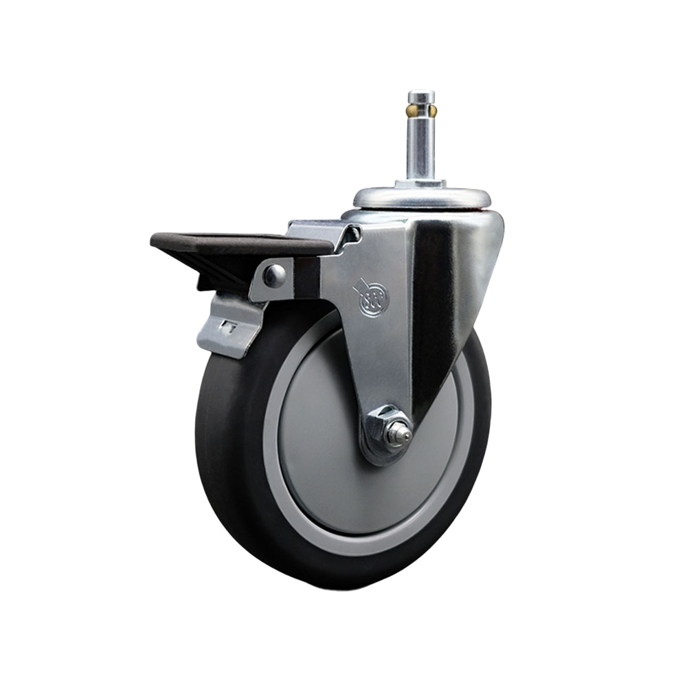 SCC-GR20S514-TPRB-PLB-716138 Thermoplastic Rubber Swivel Grip Ring Stem Caster, 5 x 1.25 in. Gray Wheel & 0.43 in. Stem & Posi Locking Brake