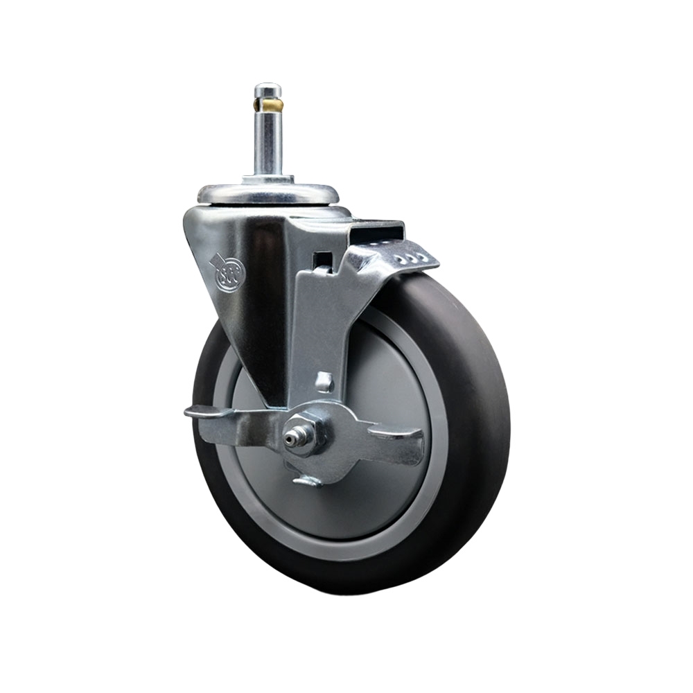 SCC-GR20S514-TPRB-TLB-716138 Thermoplastic Rubber Swivel Grip Ring Stem Caster, 5 x 1.25 in. Gray Wheel & 0.43 in. Stem & Top Locking Brake