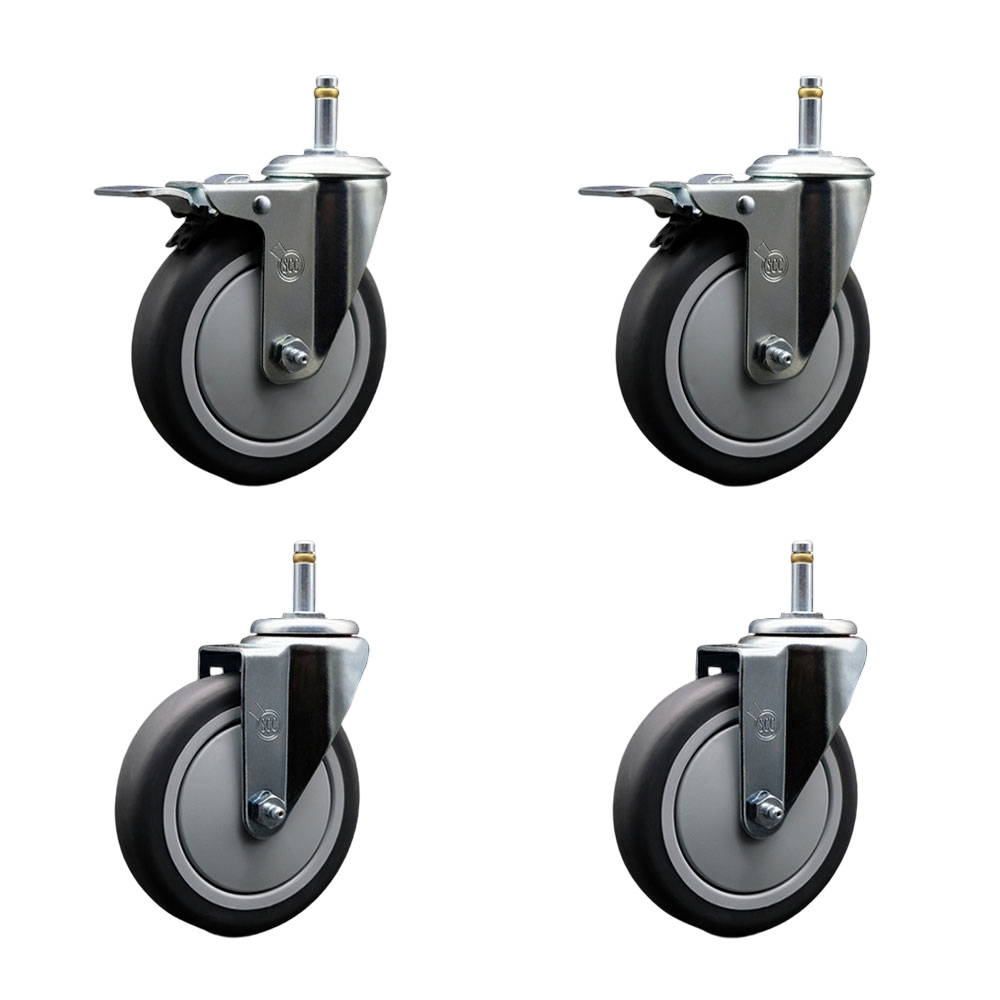SCC-GRTTL20S514-TPRB-716138-2-S-2 Thermoplastic Rubber Swivel Grip Ring Stem Caster, 5 x 1.25 in. Gray Wheels & 0.43 in. Stems - Set of 4
