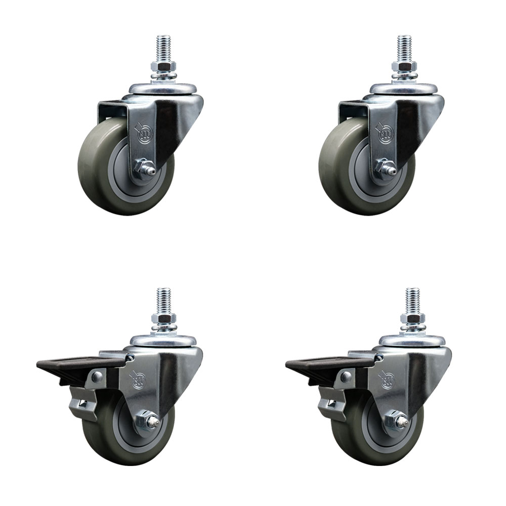 SCC-TS20S314-PPUB-121315-2-PLB-2 Polyurethane Swivel Threaded Stem Caster with 3 x 1.25 in. Gray Wheels & 0.5 in. Stems - Set of 4