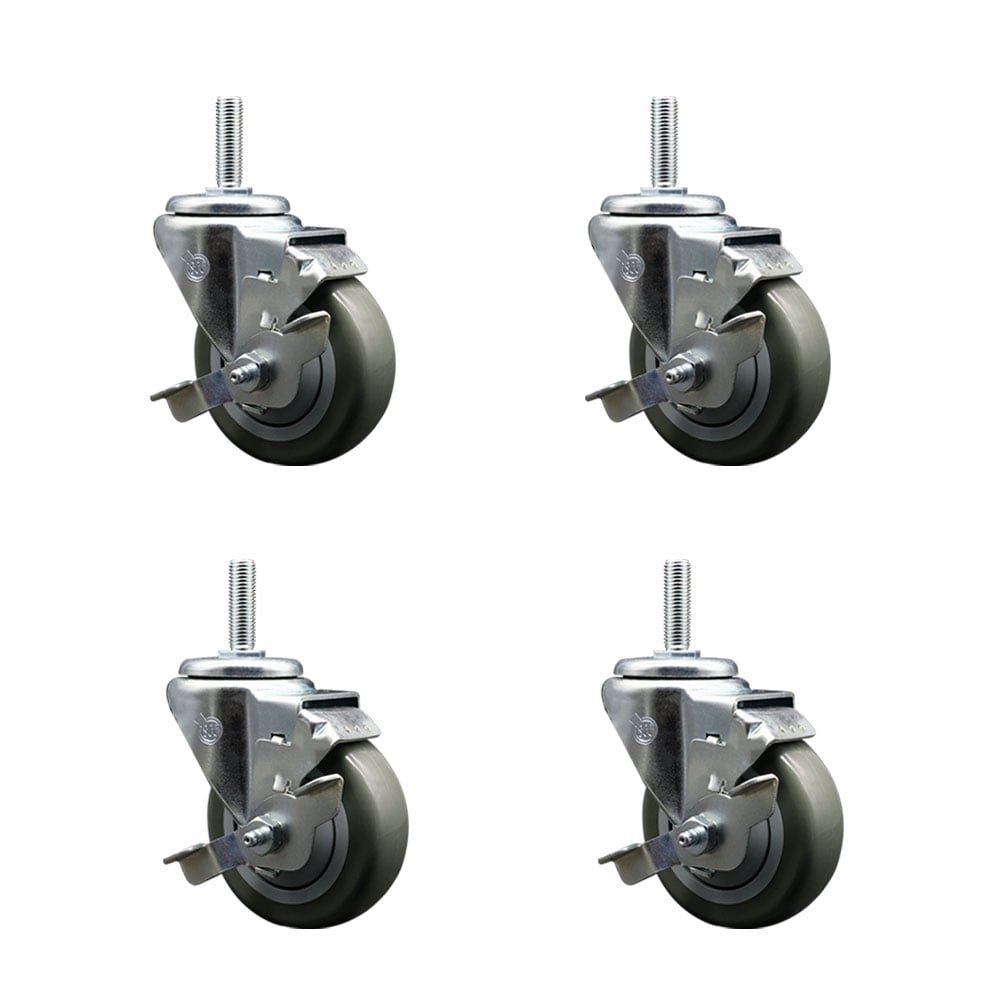 SCC-TS20S3514-PPUB-TLB-34212-4 Polyurethane Swivel Threaded Stem Caster with 3.5 x 1.25 in. Gray Wheels & 0.75 in. Stems - Set of 4
