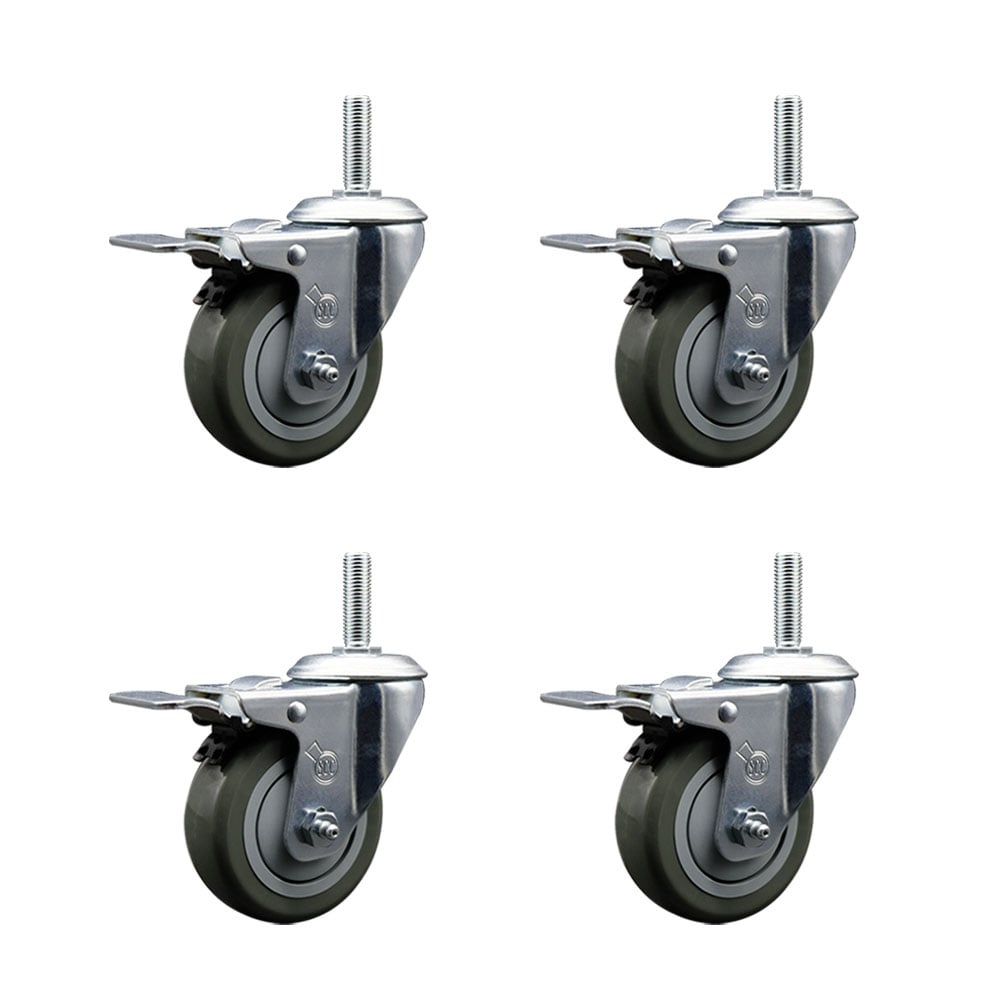 SCC-TSTTL20S3514-PPUB-34212-4 Polyurethane Swivel Threaded Stem Caster with 3.5 x 1.25 in. Gray Wheels & 0.75 in. Stems - Set of 4